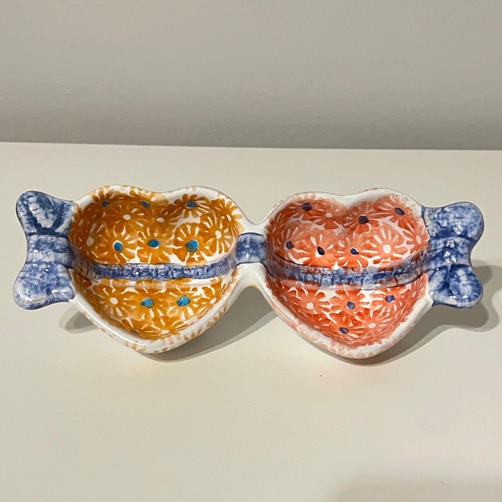 Double Heart Ceramic Olive Bowl Made In Italy